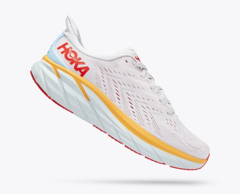 HOKA Clifton 8 Men's Running Shoes White / Orange / Red | 25079KAGC