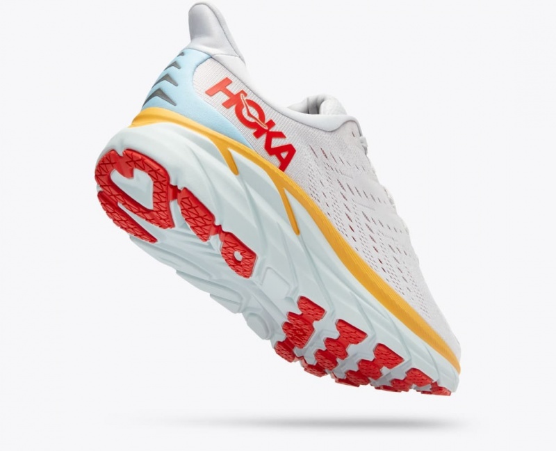 HOKA Clifton 8 Men's Running Shoes White / Orange / Red | 25079KAGC