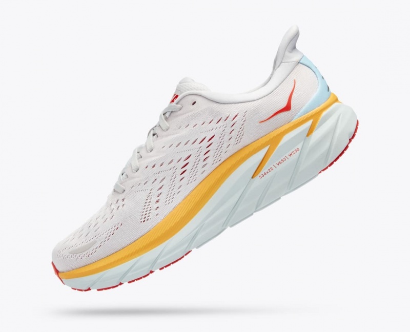 HOKA Clifton 8 Men's Running Shoes White / Orange / Red | 25079KAGC