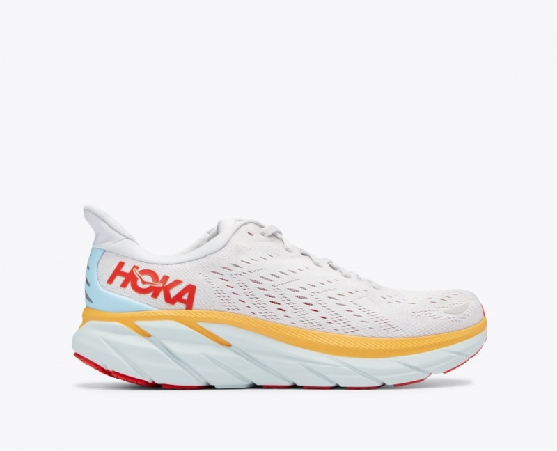 HOKA Clifton 8 Men\'s Running Shoes White / Orange / Red | 25079KAGC