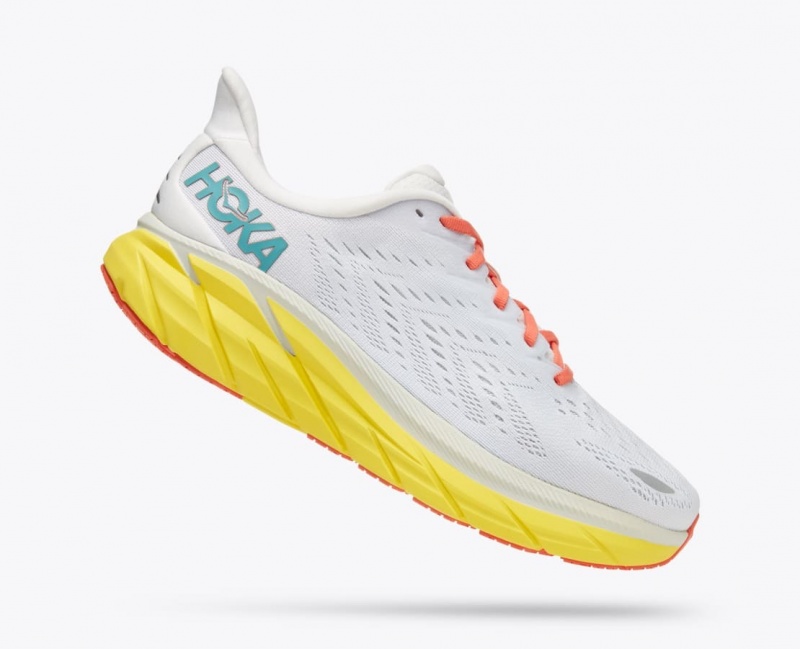 HOKA Clifton 8 Men's Running Shoes White / Yellow | 52319AZTW