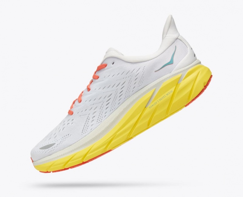 HOKA Clifton 8 Men's Running Shoes White / Yellow | 52319AZTW