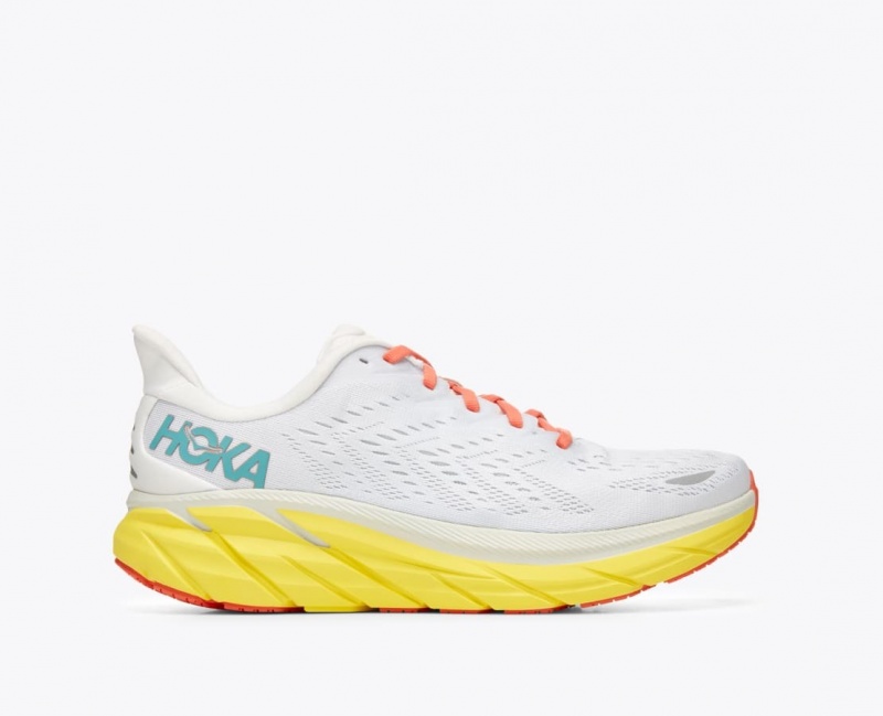 HOKA Clifton 8 Men\'s Running Shoes White / Yellow | 52319AZTW