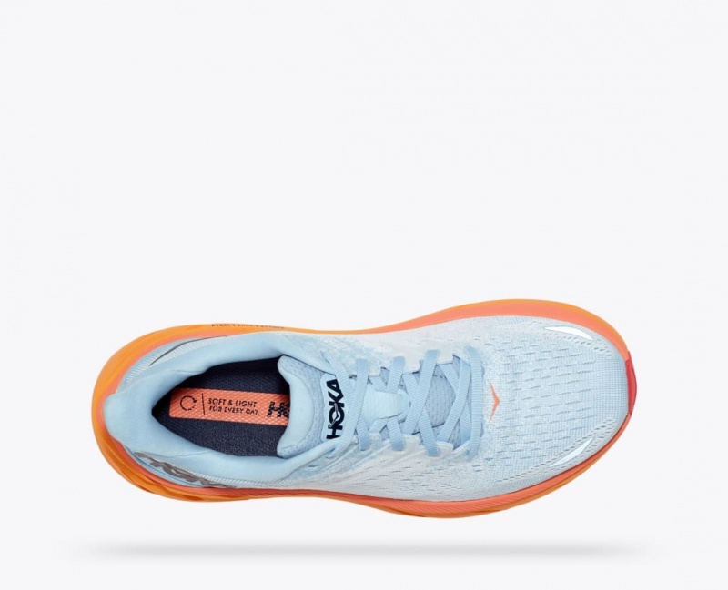 HOKA Clifton 8 Women's Running Shoes Light Blue / White / Orange | 26831BNTG