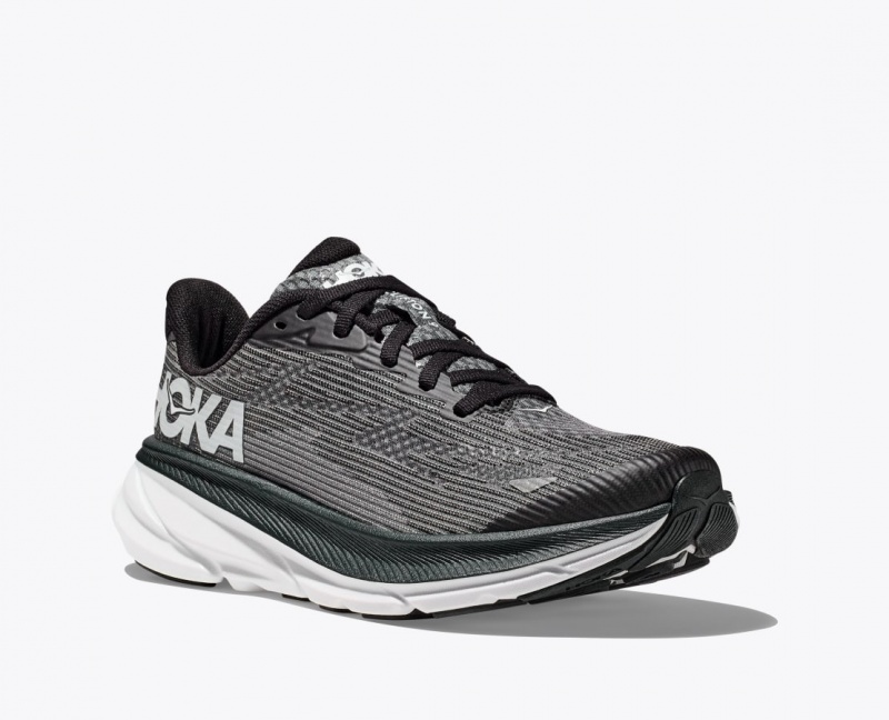 HOKA Clifton 9 Kids' Running Shoes Black / White | 83102HPNI