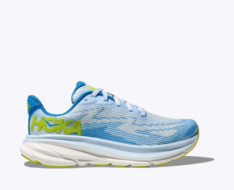 HOKA Clifton 9 Kids\' Running Shoes Blue / White | 58762DOVJ