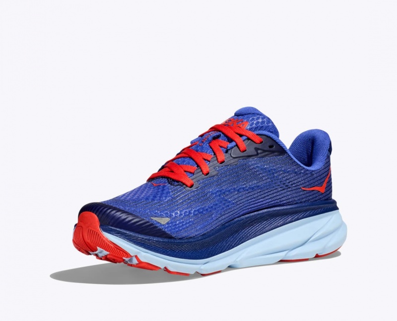 HOKA Clifton 9 Kids' Running Shoes Dark Blue / Red | 40613AQZN