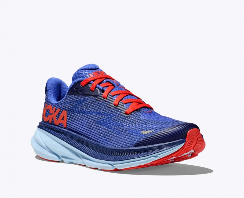 HOKA Clifton 9 Kids' Running Shoes Dark Blue / Red | 40613AQZN