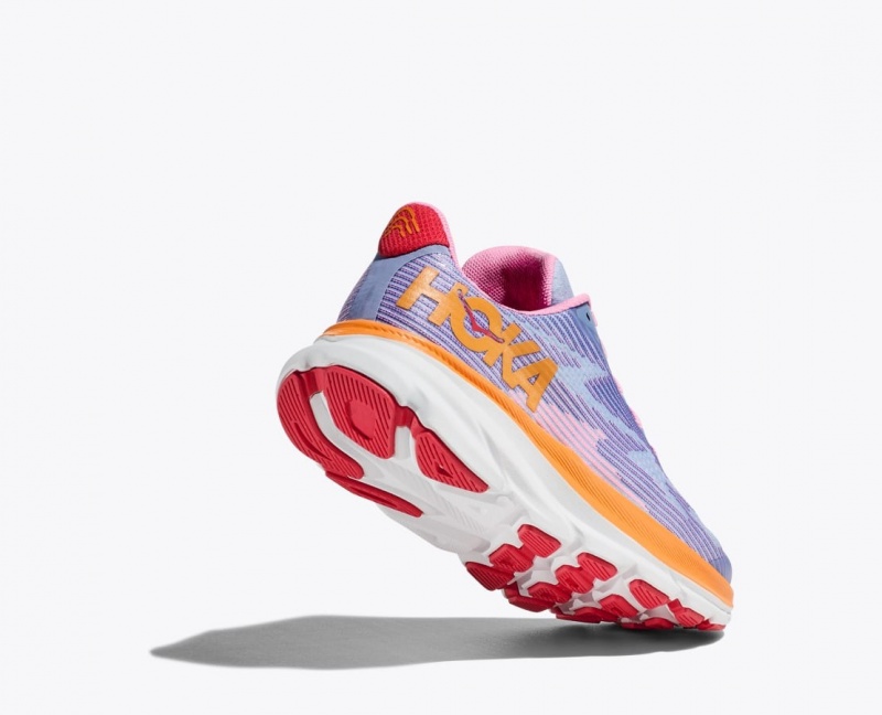 HOKA Clifton 9 Kids' Running Shoes Light Purple / Orange / Pink | 62513YXQJ