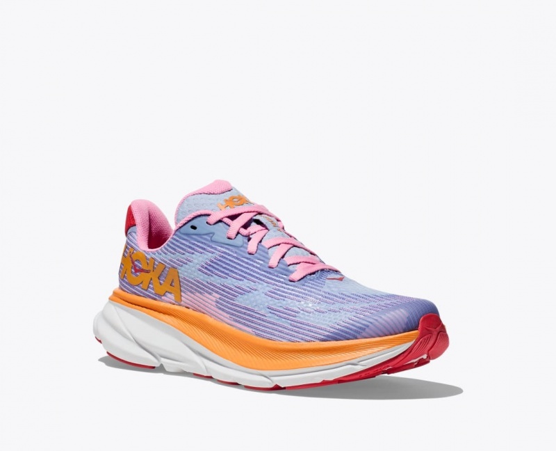 HOKA Clifton 9 Kids' Running Shoes Light Purple / Orange / Pink | 62513YXQJ