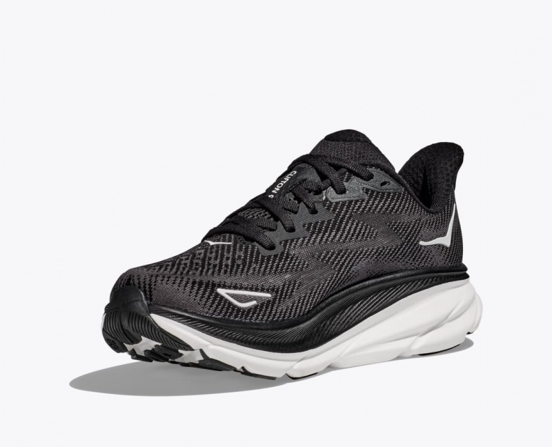 HOKA Clifton 9 Men's Running Shoes Black / White | 72064GLDB