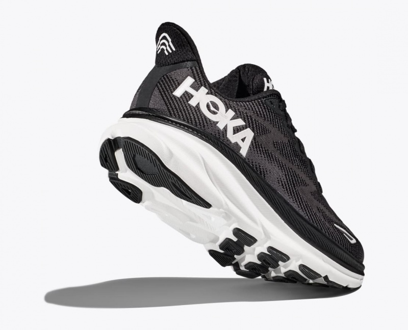 HOKA Clifton 9 Men's Running Shoes Black / White | 72064GLDB