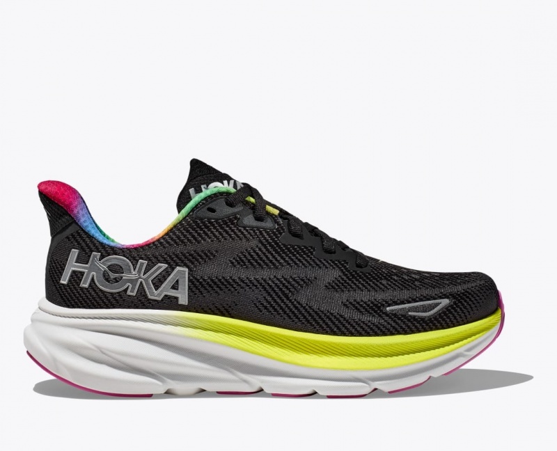 HOKA Clifton 9 Men\'s Running Shoes Black / Light Green | 82950MVPF