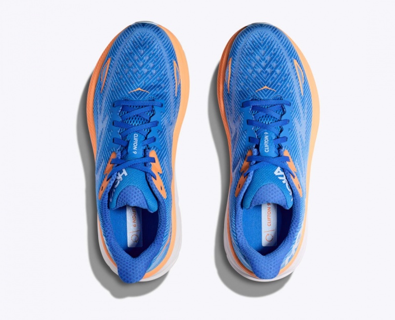 HOKA Clifton 9 Men's Running Shoes Blue / Orange | 74360IYOW