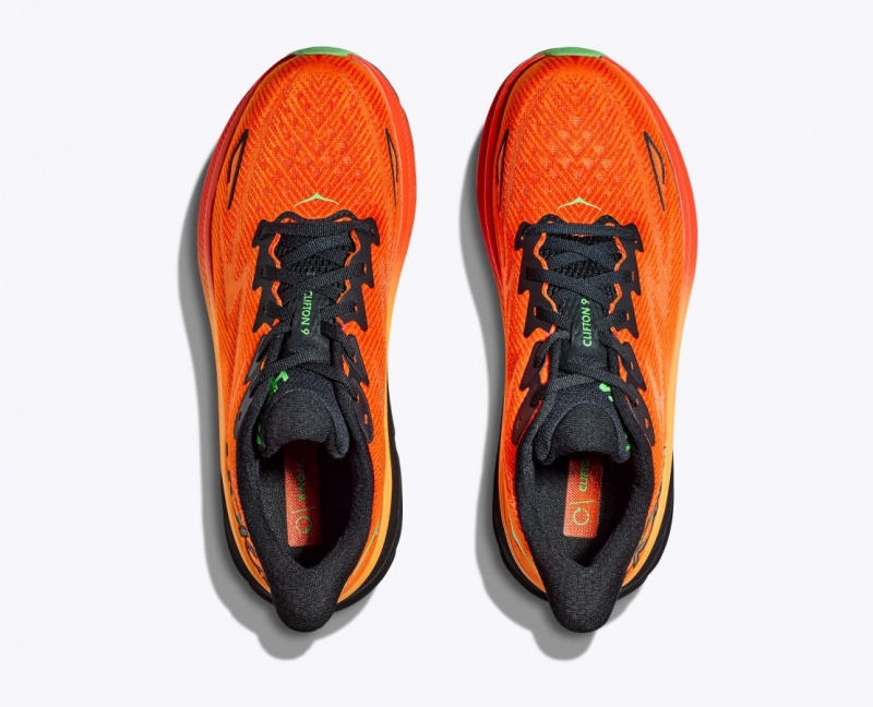 HOKA Clifton 9 Men's Running Shoes Dark Orange / Black | 20958JYBA