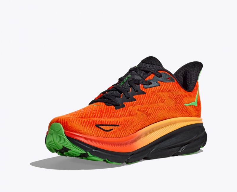 HOKA Clifton 9 Men's Running Shoes Dark Orange / Black | 20958JYBA