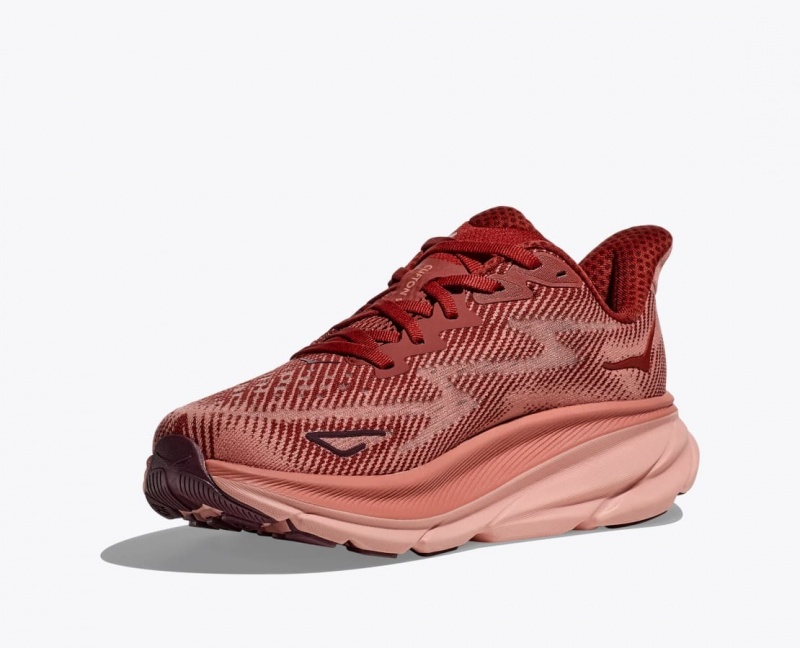 HOKA Clifton 9 Men's Running Shoes Dark Red / Coral | 27345DSAH