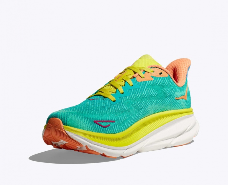 HOKA Clifton 9 Men's Running Shoes Dark Turquoise / Green | 89250JGPY