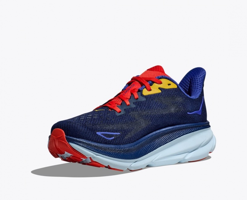 HOKA Clifton 9 Men's Running Shoes Navy / Dark Coral | 52107HDPS