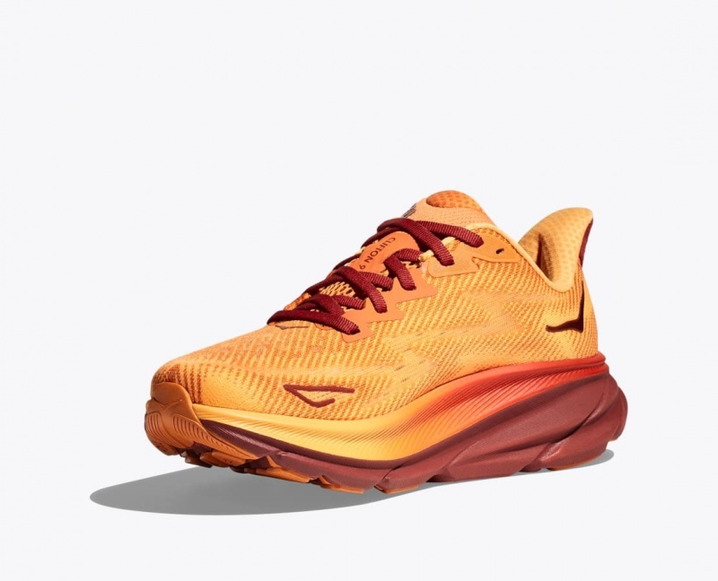 HOKA Clifton 9 Men's Running Shoes Orange / Dark Red | 06714LCBS