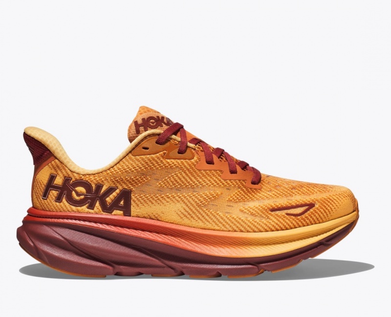 HOKA Clifton 9 Men\'s Running Shoes Orange / Dark Red | 06714LCBS