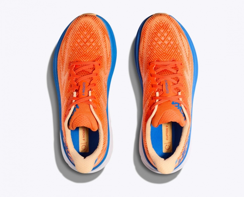 HOKA Clifton 9 Men's Running Shoes Orange / Blue | 94781XAPW