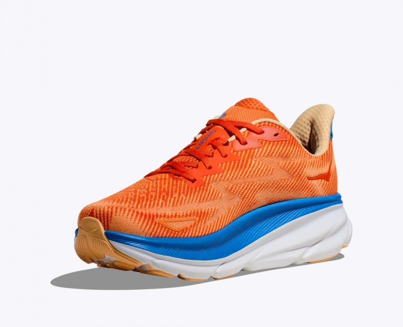 HOKA Clifton 9 Men's Running Shoes Orange / Blue | 94781XAPW