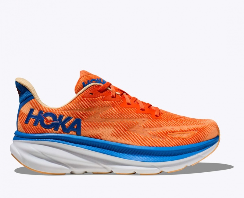 HOKA Clifton 9 Men\'s Running Shoes Orange / Blue | 94781XAPW