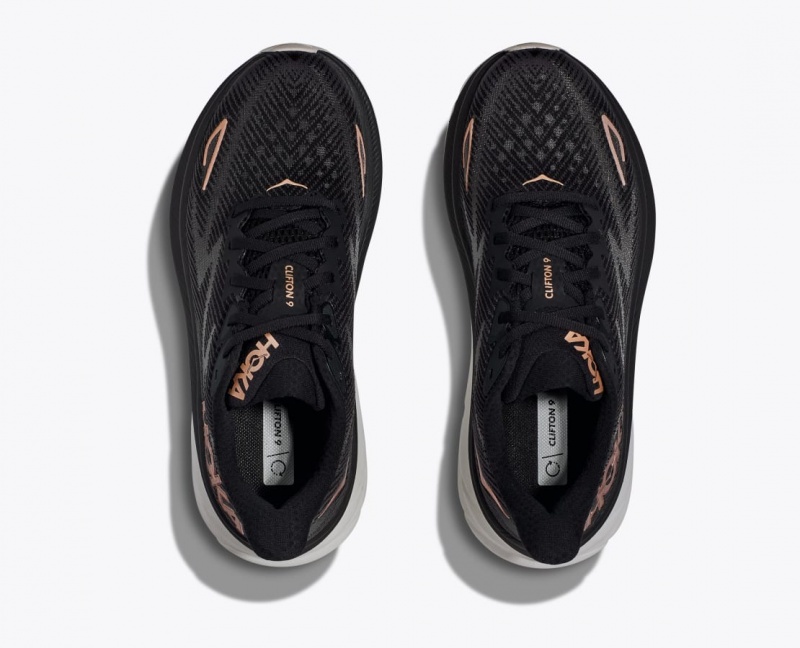 HOKA Clifton 9 Women's Running Shoes Black / Rose Gold | 25894FHMC