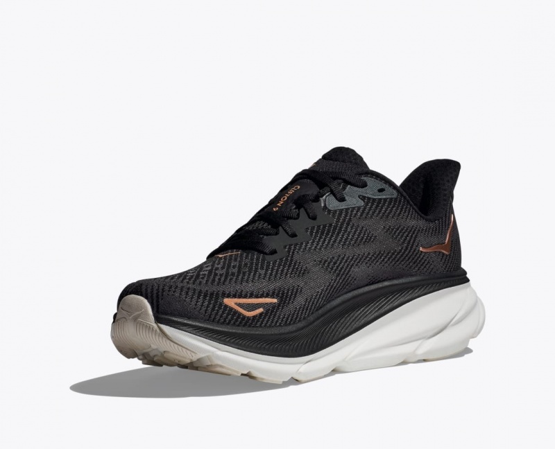 HOKA Clifton 9 Women's Running Shoes Black / Rose Gold | 25894FHMC