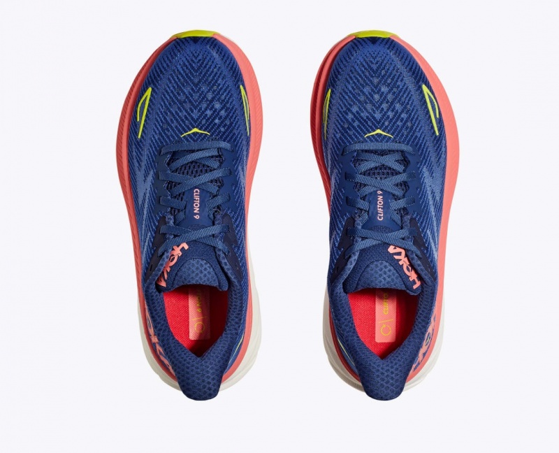 HOKA Clifton 9 Women's Running Shoes Navy / Coral | 04836DIGQ