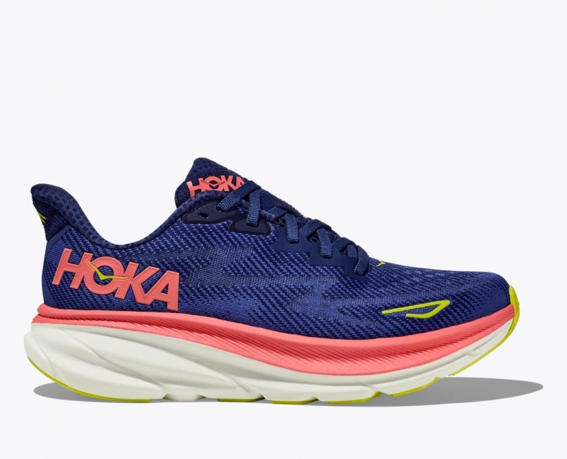 HOKA Clifton 9 Women\'s Running Shoes Navy / Coral | 04836DIGQ