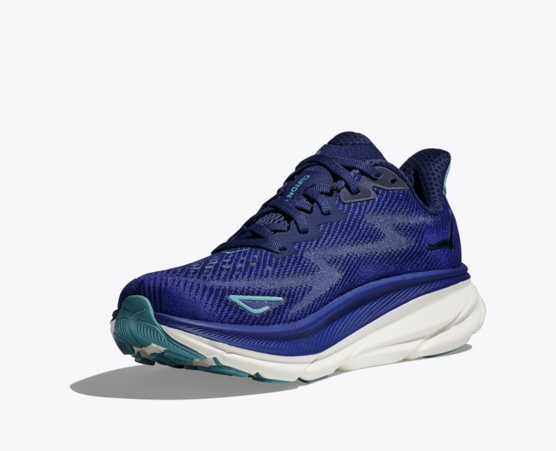 HOKA Clifton 9 Women's Running Shoes Navy / Turquoise | 72964NUVZ