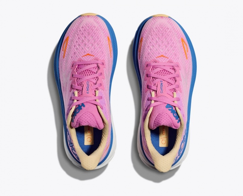 HOKA Clifton 9 Women's Running Shoes Pink / Blue | 43079BWVK