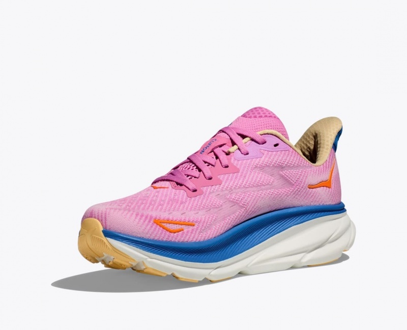 HOKA Clifton 9 Women's Running Shoes Pink / Blue | 43079BWVK