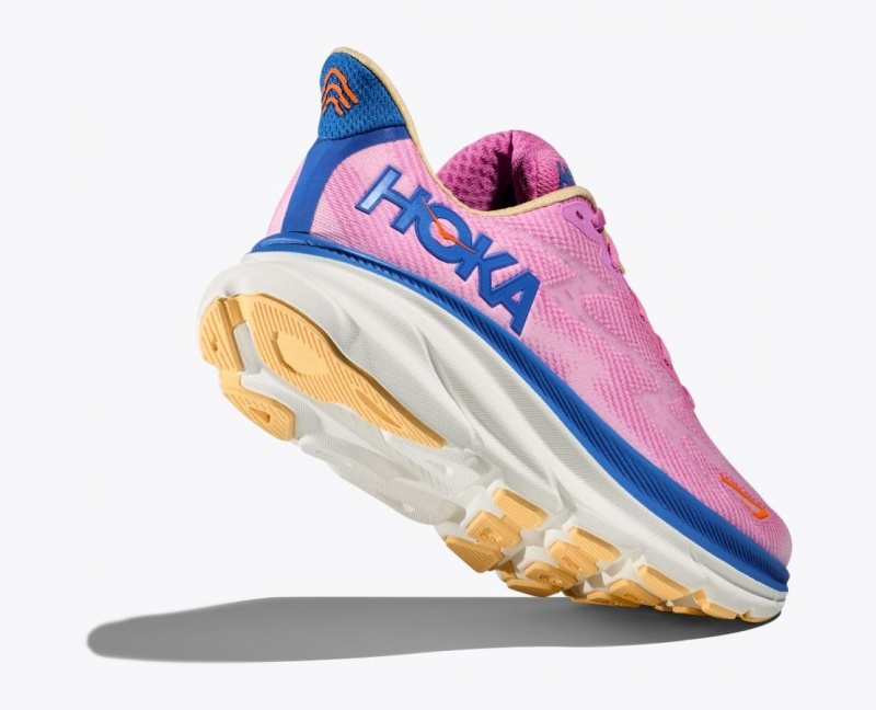 HOKA Clifton 9 Women's Running Shoes Pink / Blue | 43079BWVK