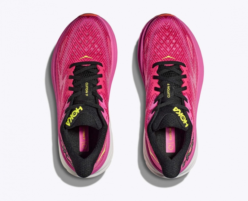 HOKA Clifton 9 Women's Running Shoes Pink / Black | 27160ETCD