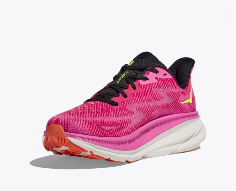 HOKA Clifton 9 Women's Running Shoes Pink / Black | 27160ETCD