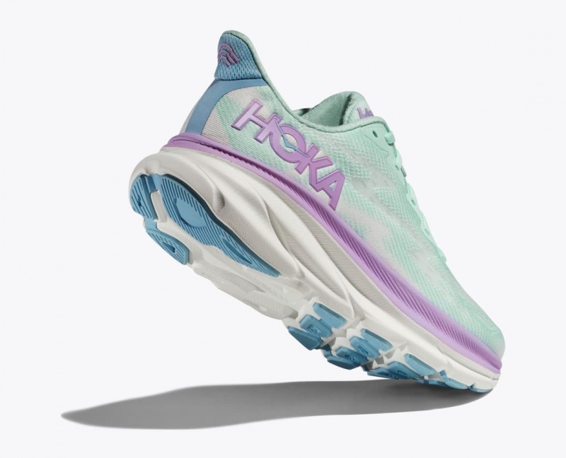 HOKA Clifton 9 Women's Running Shoes Turquoise / Purple | 69531ZVON