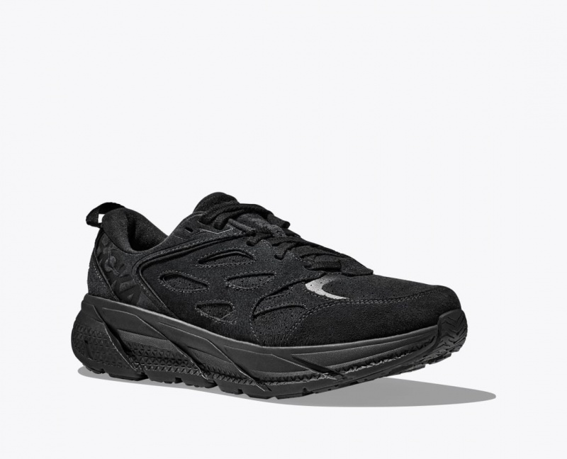 HOKA Clifton L Suede Women's Walking Shoes Black | 12975VYQH