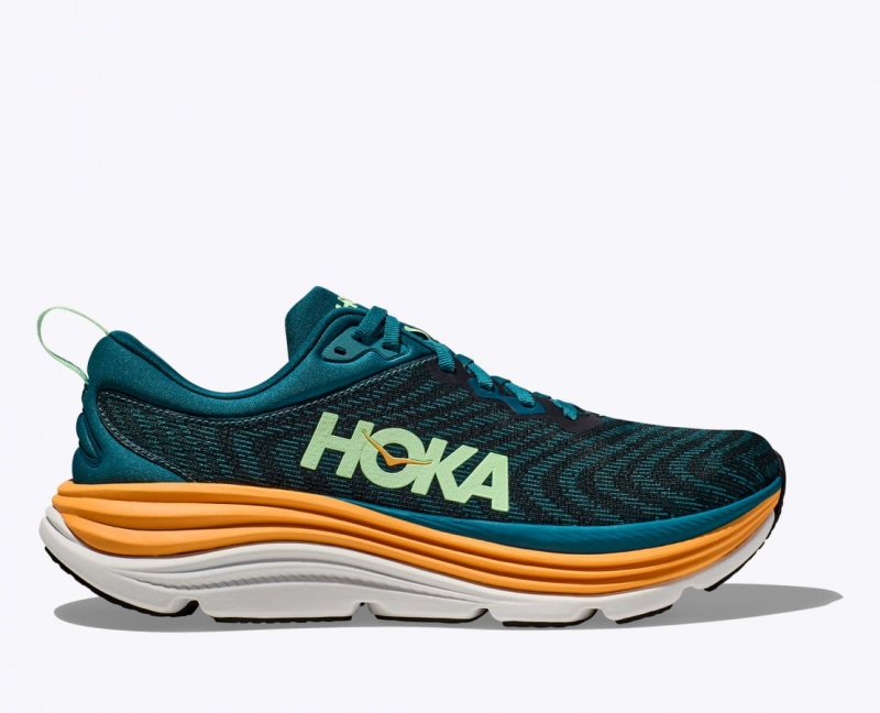 HOKA Gaviota 5 Men\'s Running Shoes Dark Turquoise / Black | 81450ZHGC