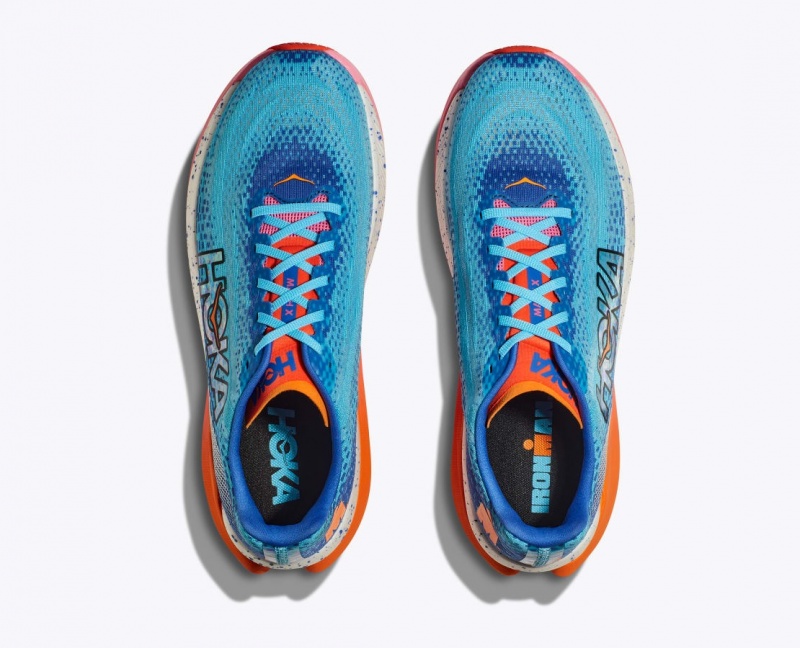 HOKA IRONMAN Mach X Men's Running Shoes Blue / White / Coral | 95412MNJC