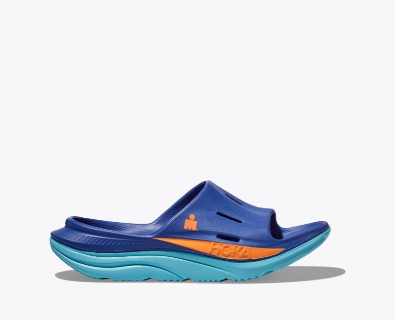 HOKA IRONMAN Ora Recovery Men\'s Slide Blue | 07239ZCVE