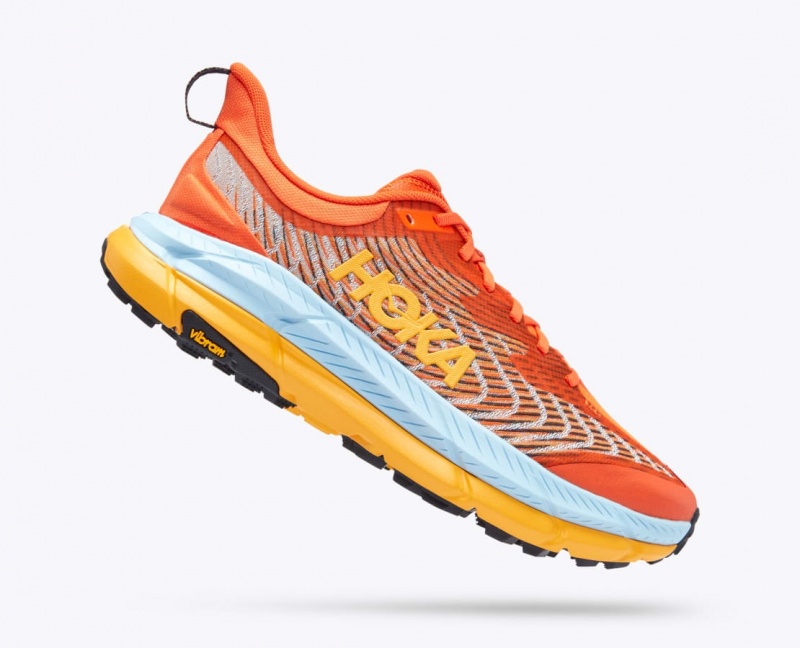 HOKA Mafate Speed 4 Men's Trail Running Shoes Coral / Light Blue / Orange | 49571KOML