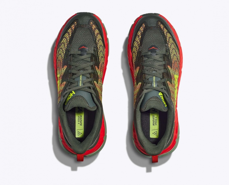 HOKA Mafate Speed 4 Men's Trail Running Shoes Olive / Red | 12980VNSJ