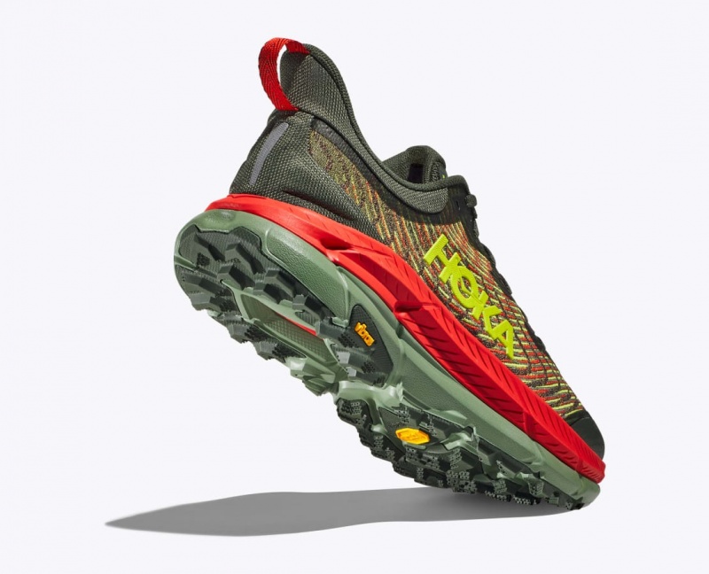 HOKA Mafate Speed 4 Men's Trail Running Shoes Olive / Red | 12980VNSJ