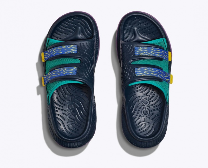 HOKA Ora Luxe Men's Slide Dark Blue / Green / Purple | 09528VEIX