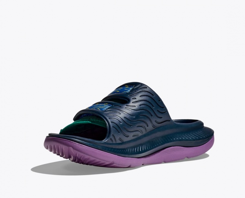 HOKA Ora Luxe Men's Slide Dark Blue / Green / Purple | 09528VEIX