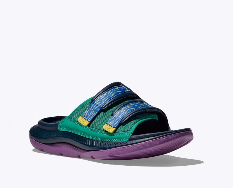 HOKA Ora Luxe Men's Slide Dark Blue / Green / Purple | 09528VEIX