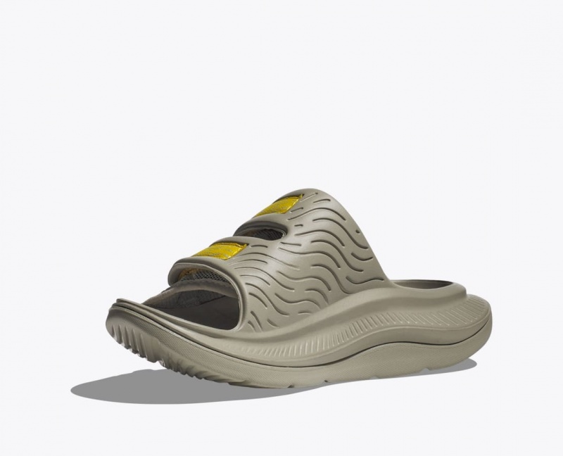 HOKA Ora Luxe Men's Slide Khaki / Yellow | 36791INFB